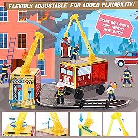 Magnetic Tiles Road Set with 2 Cranes & Double-Sided Magnet Tiles,Boys Toys for Ages 3-5 5-7 8-12,STEM Magnetic Building Construction Toys Include Car,Stations,Dolls,Roads,Signs,Gifts for 3+ Kids