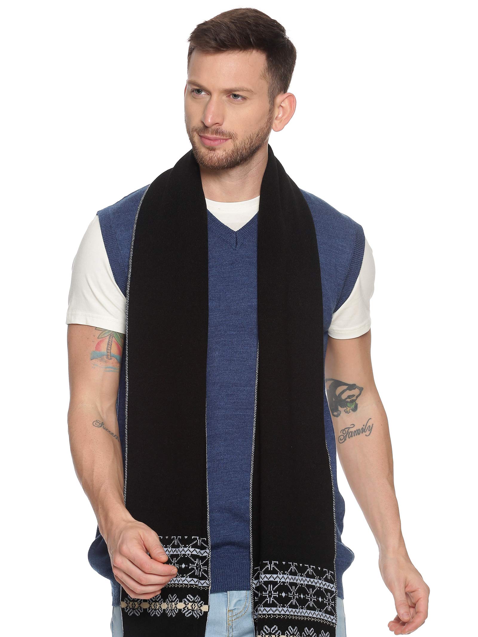 Men Acrylic Woolen Ethnic Design Casual Warm Winter Wear Muffler Scarf Stole-image-21