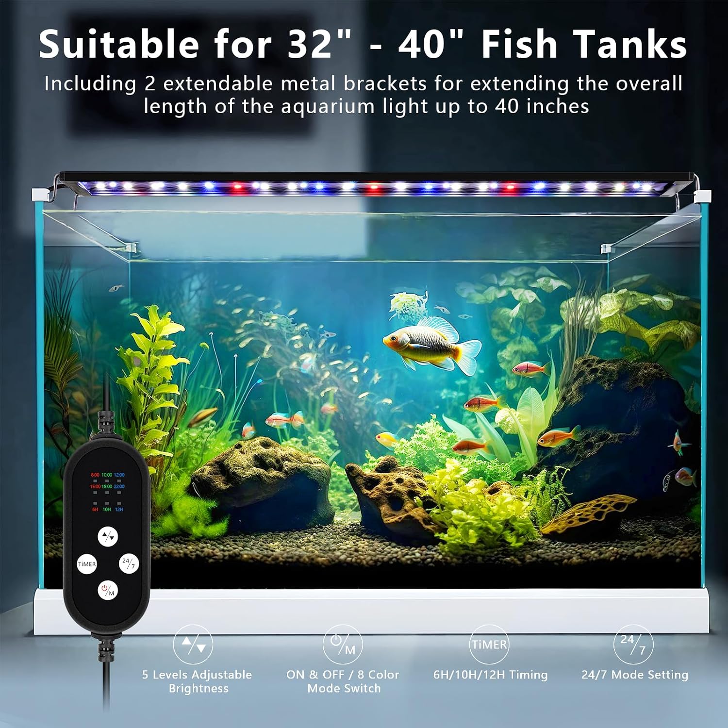 fishkeeper LED Aquarium Light installed on a fish tank