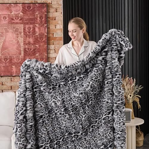 760GSM Faux Rabbit Faux Fur Throw Blanket,Super Thick Warm Bubble Blanket Throw,Fuzzy Luxury Plush Decorative Blanket for Couch Bed Sofa(Snow Leopard,50''x 60'') - Snow Leopard - Throw-50" x 60"