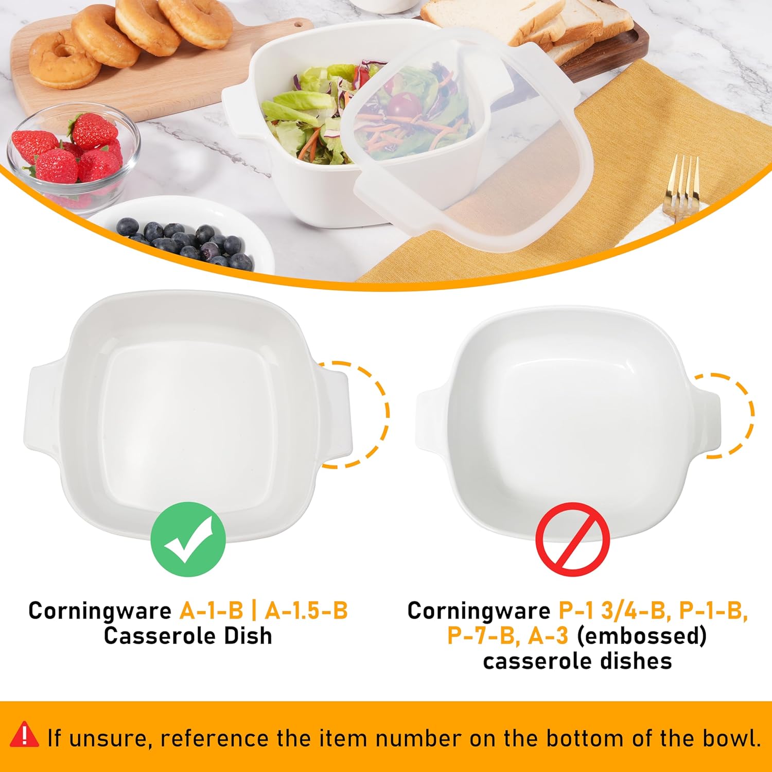 2PCS Silicone Lids for Corningware A-1-B | A-1.5-B Casserole Dish, Dishwasher&Freezer Safe (Lids ONLY)