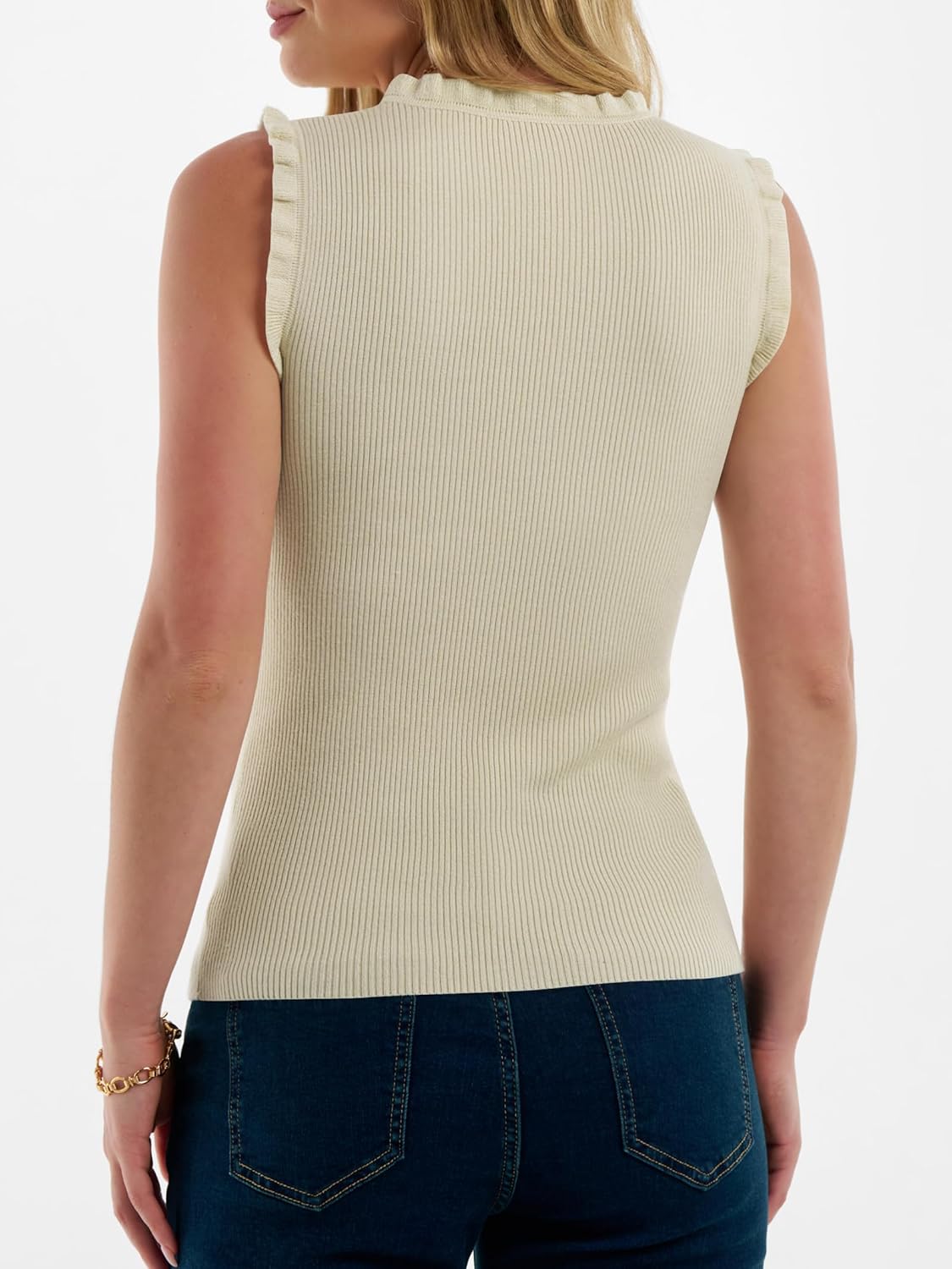 ANRABESS Ribbed Tank Tops for Women Crew Neck Ruffle Sweater Vest Cute Sleeveless Shirts 2026 Summer Business Casual Outfits - Image 5
