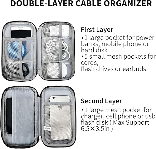Miniatura 3 de SUNRISING Bolsa organizadora electrónica de viaje, portátil, impermeable, doble capa, gran capacidad, para cargador, cables, teléfono, auriculares,