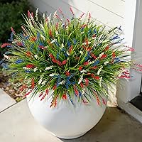 Vista 17 de Plantas artificiales y flores falsas para exteriores, decoración de otoño, 12 paquetes de hojas de otoño, flores de lavanda falsas para decoración