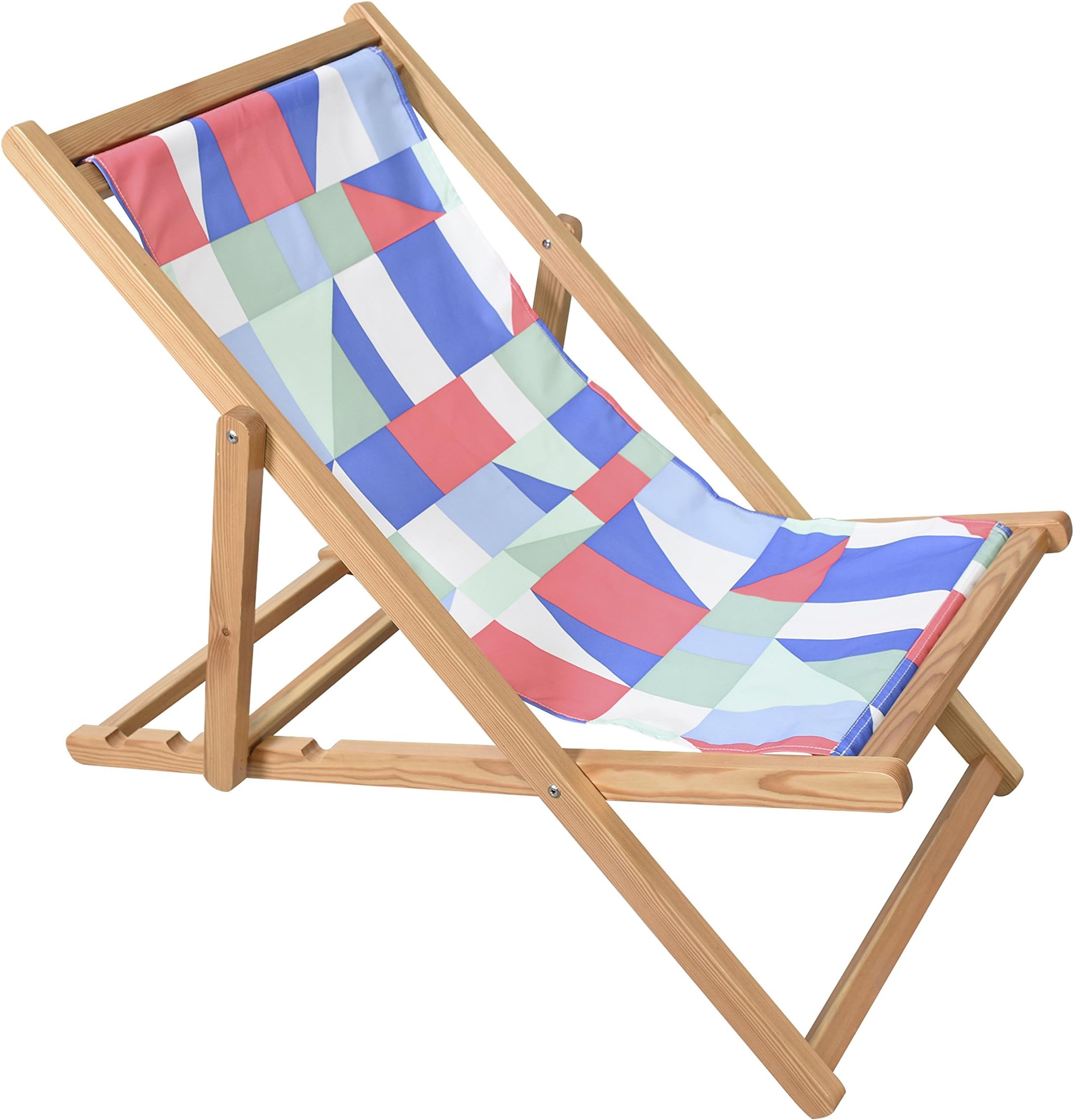 Astella Adjustable Wooden Cabana Beach Chair, Multi Color Geo