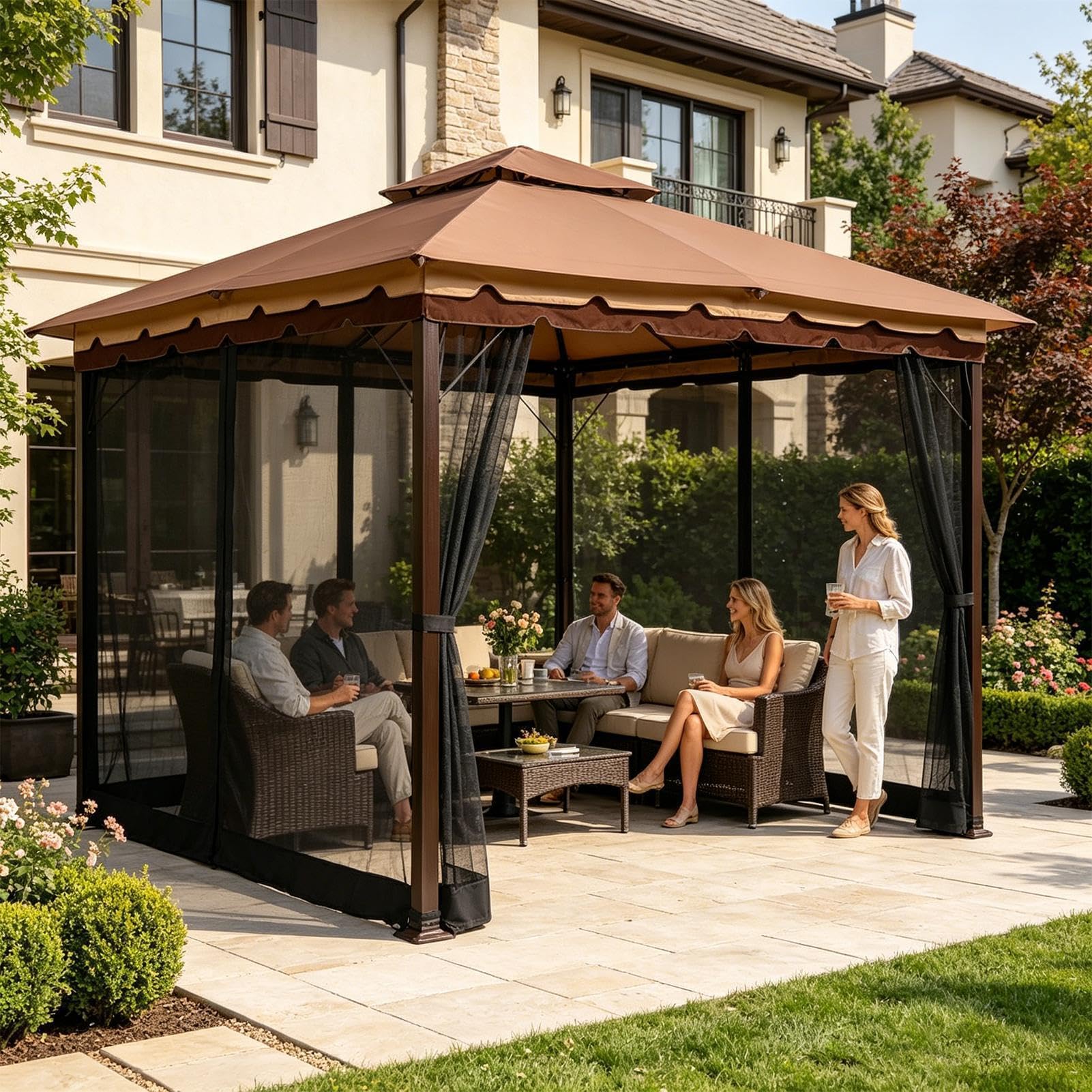 Zanzariera Patio Copertura Grande 3,66x3,66 m Pieghevole Portatile | Zanzariera per all'Aperto per Casa Camera da Interno Quotidiano Viaggio Esterno Giardino all'Aperto