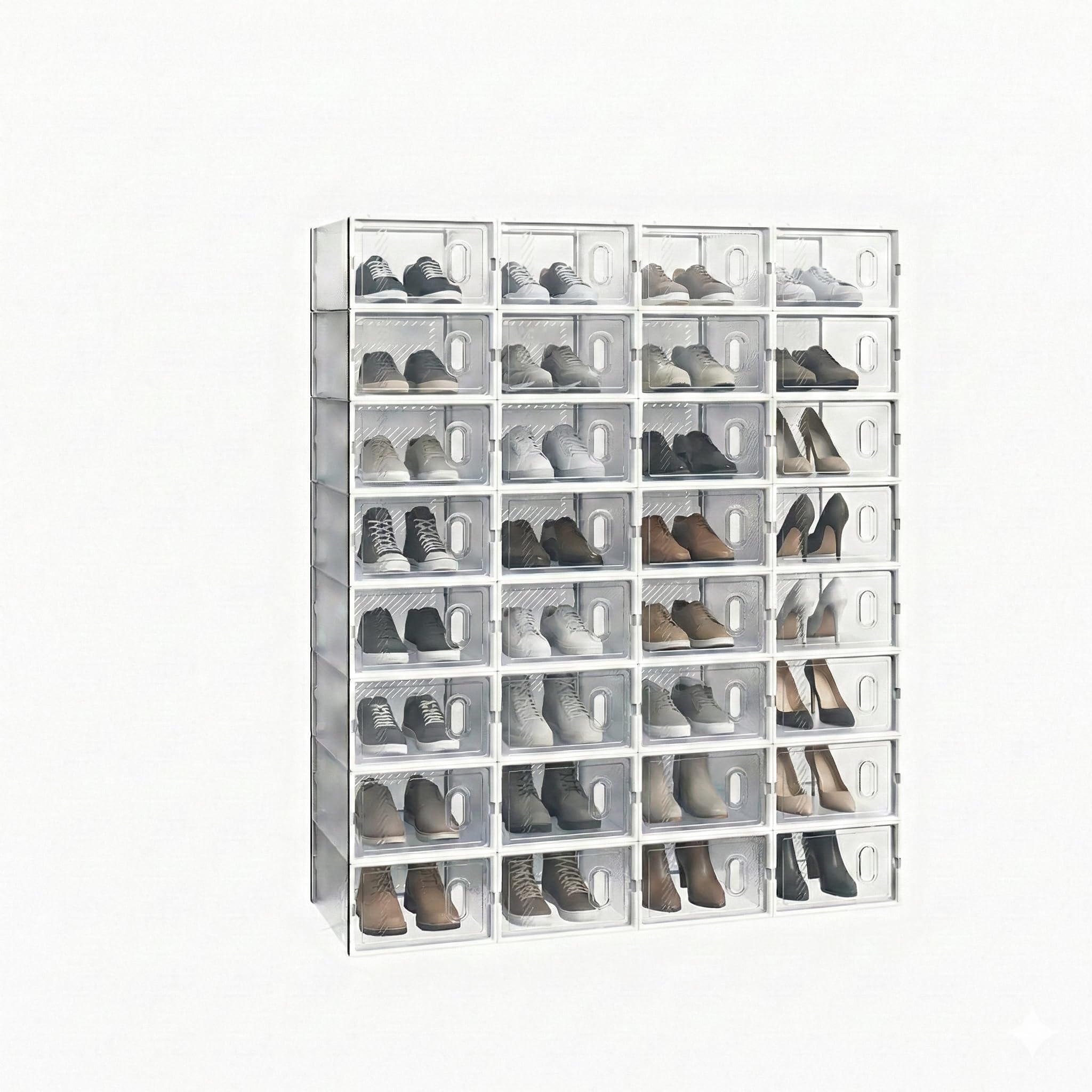32 Pack Shoe Storage Boxes Clear Plastic Stackable Shoe Organizer for Closet White Small Shoe Containers Space Saving Modular Shoe Bin for Entryway Bedroom Dorm 33x23x14cm