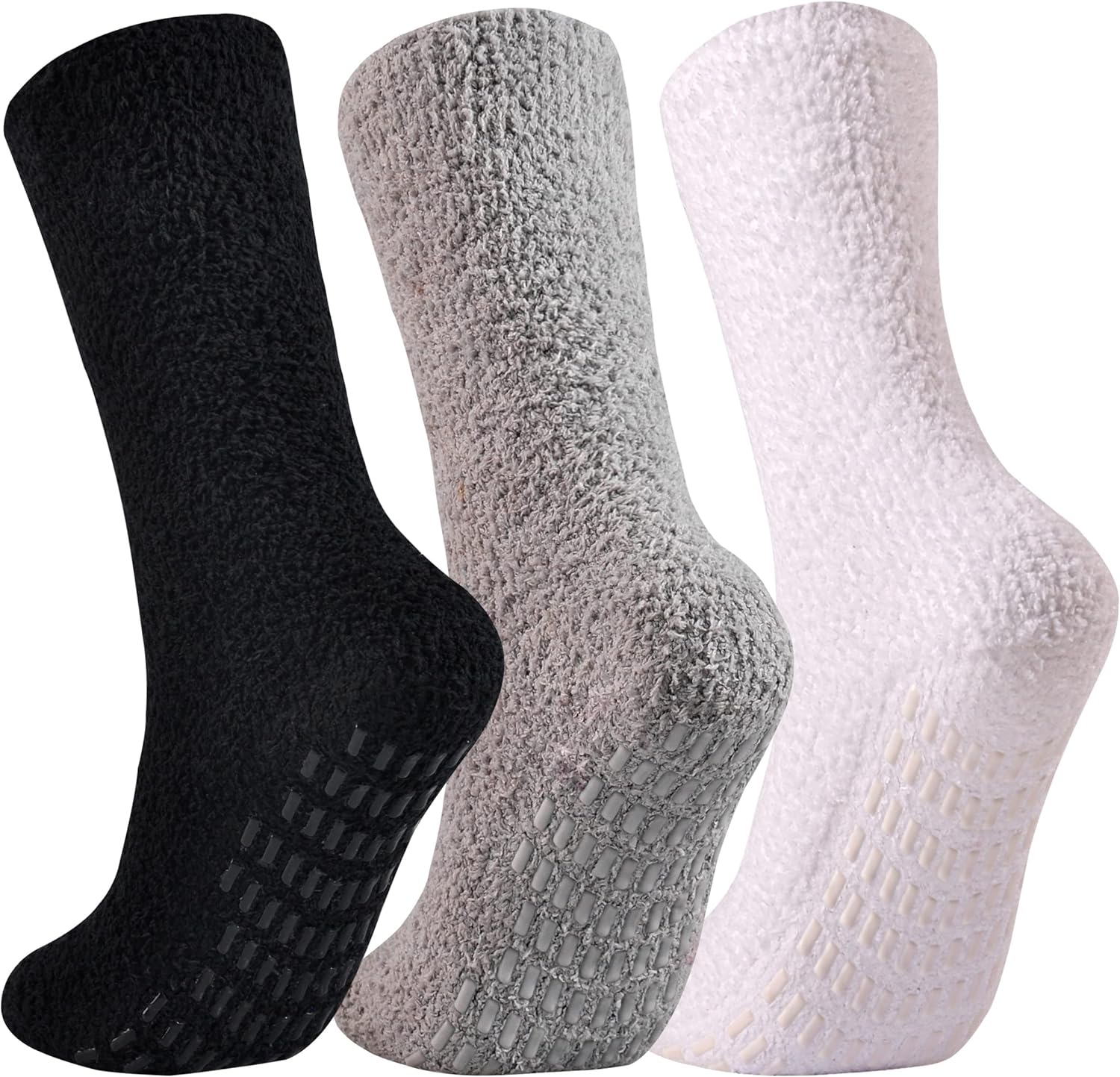 JORMATT 3 Pairs Ultra Thick Grip Fuzzy Socks Non Skid Slipper Hospital Socks Unisex