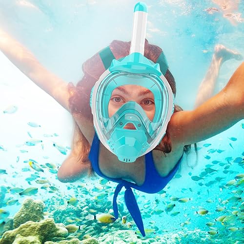 Miniatura 7 de Máscara de esnórquel de cara completa, máscara de esnórquel con soporte de cámara desmontable, vista panorámica de 180 grados, antifugas, equipo de