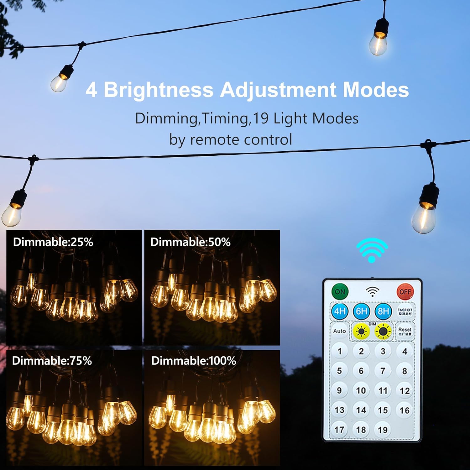 PMS Solar Outdoor String Lights, Color Changing Warm White to Cool White with Remote, Shatterproof LED Bulbs for Backyard Garden Gazebo Patio Pergola (30FT-10LIGHTS)