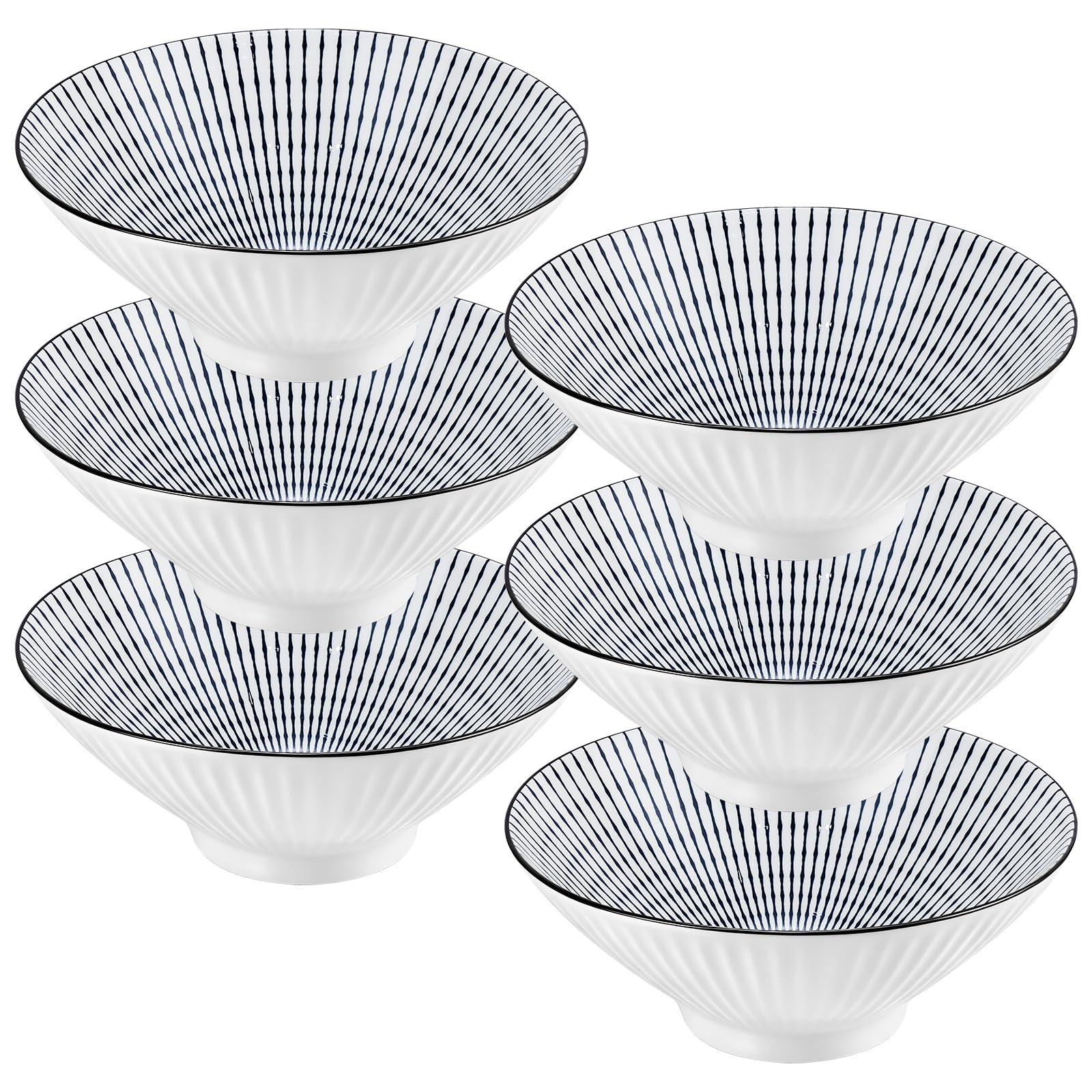 OJMHD Large Japanese Ramen Bowls Set of 6, 1100 ml Porcelain Noodle Bowls