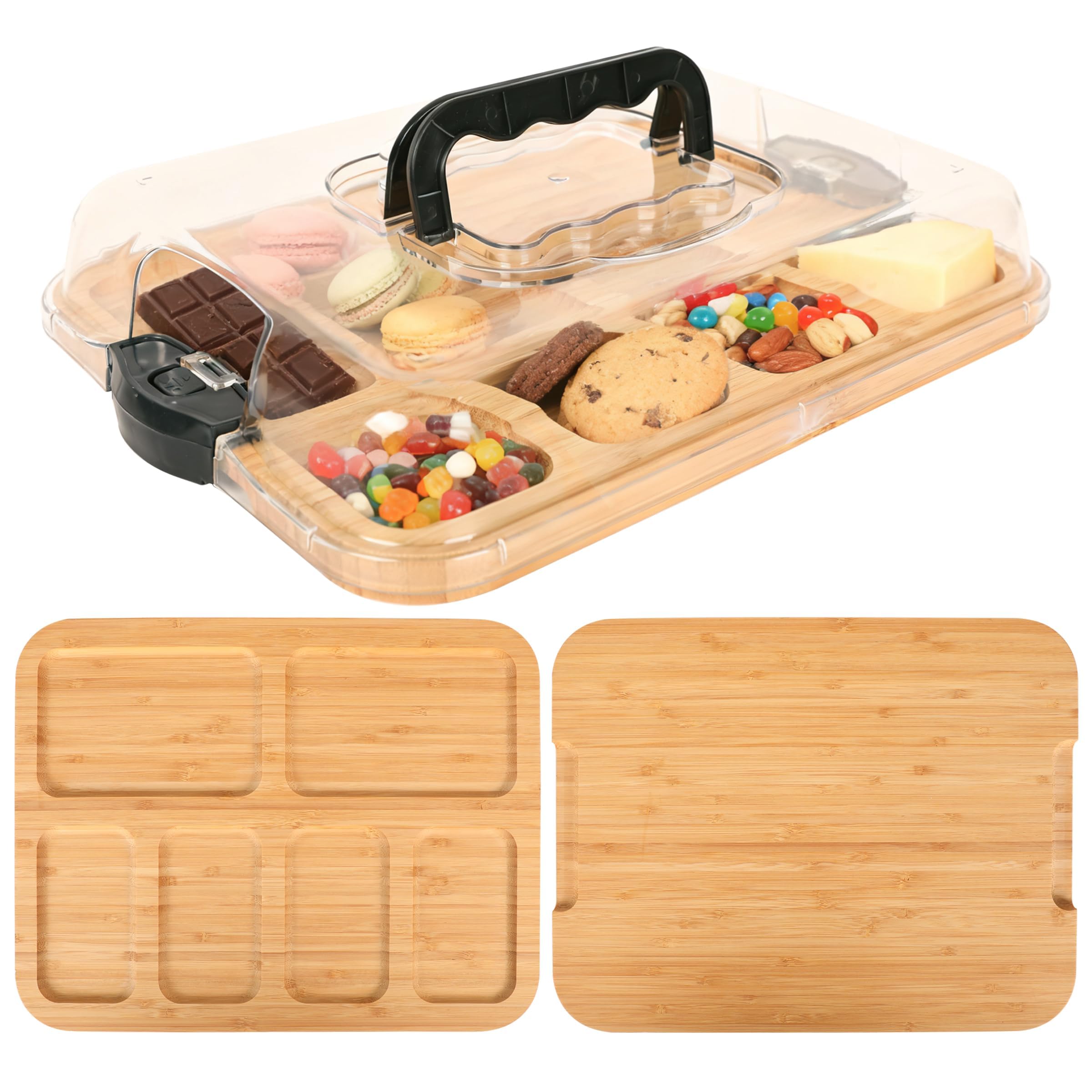 Charcuterie Board with Lid and Handle, Portable Wooden Cheese Board