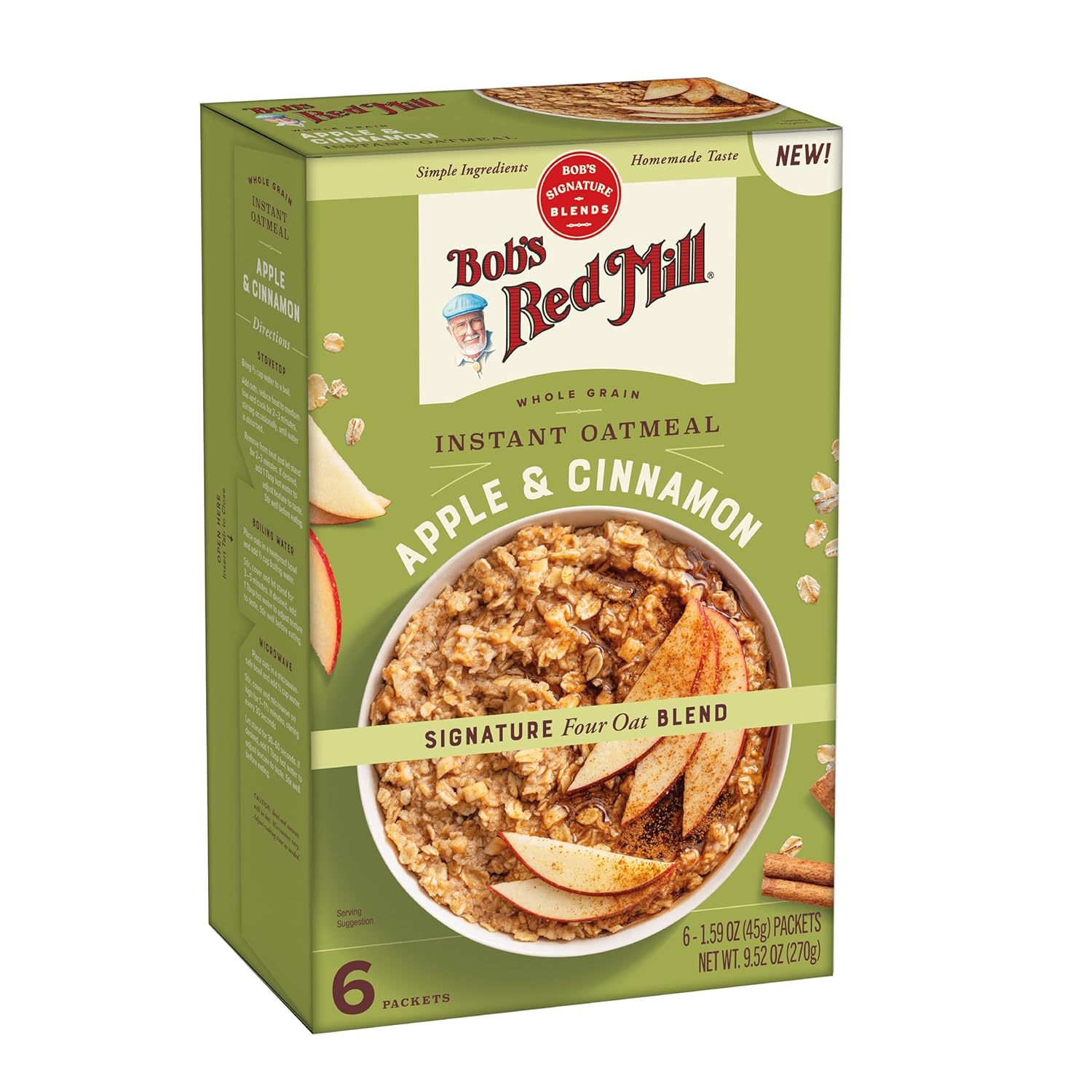 Bob's Red Mill Instant Oatmeal, Apple & Cinnamon, 24 Packets Total, Non-GMO, Gluten Free, Whole Grain