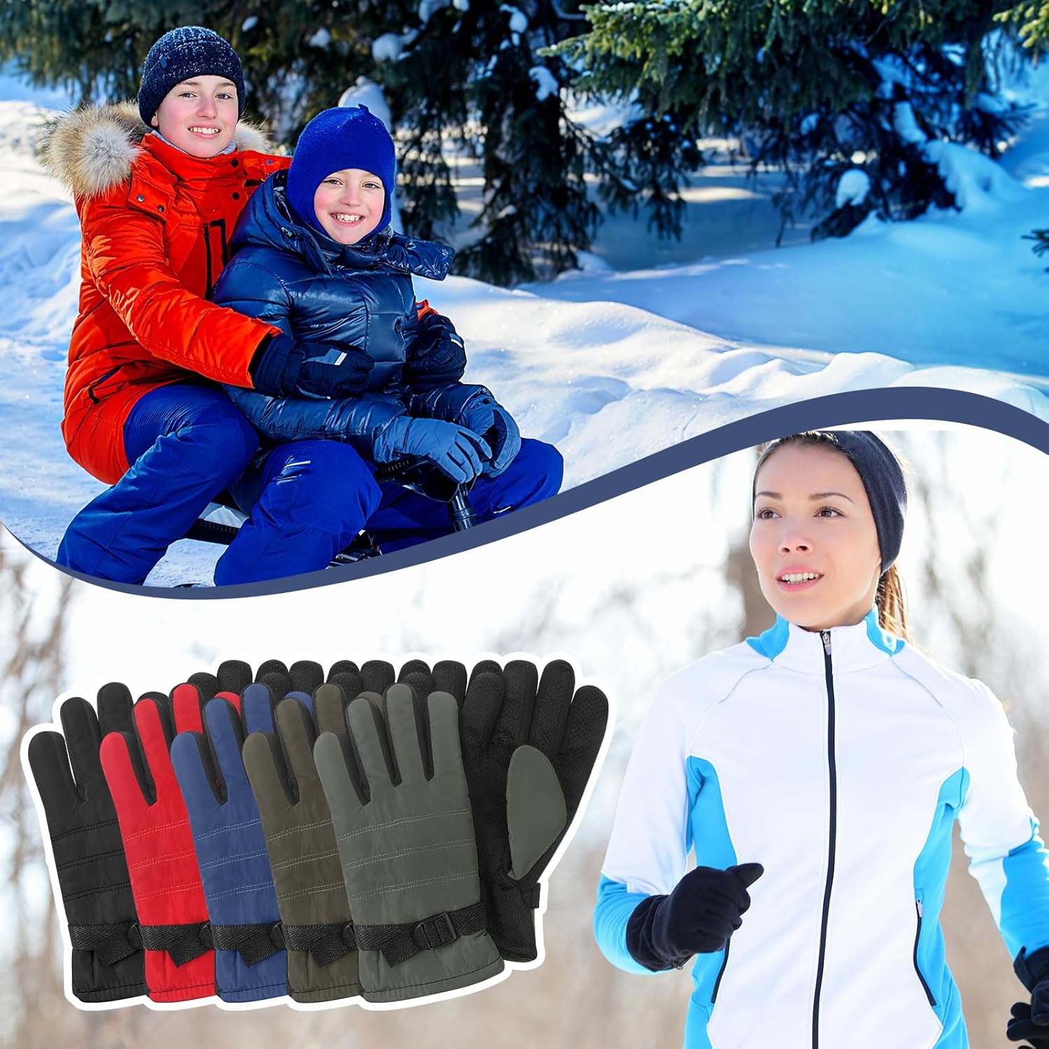 Suhine 10 Pairs Winter Gloves for Men Women Windproof Insulated Thermal Ski Gloves with Adjustable Wristbands Adults Warm Gloves for Cold Weather Snowboarding Hiking Snow Sports Activities