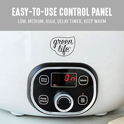 Vista 17 de GreenLife Olla de cocción lenta, cerámica no tóxica sin PFAS, antiadherente, extraíble, tazón interior, programable, apto para familias, mantiene