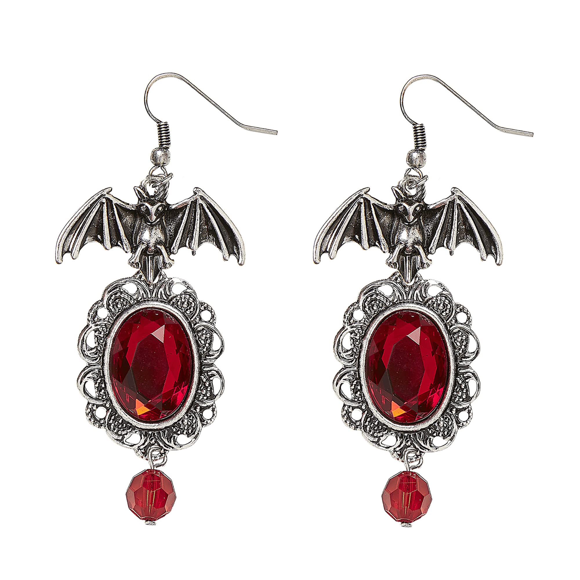Rubies Gothic Bat Earrings For Women Halloween Red