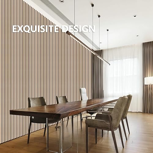Miniatura 5 de Paneles de pared de listones de madera, paquete de 2 paneles de pared acústicos de madera acústica absorbente de sonido, panel de pared 3D de