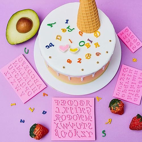 Vista 6 de Patelai 4 moldes de silicona para letras mayúsculas y minúsculas y números 0-9 para fondant de chocolate, fabricación de jabón hecho a mano