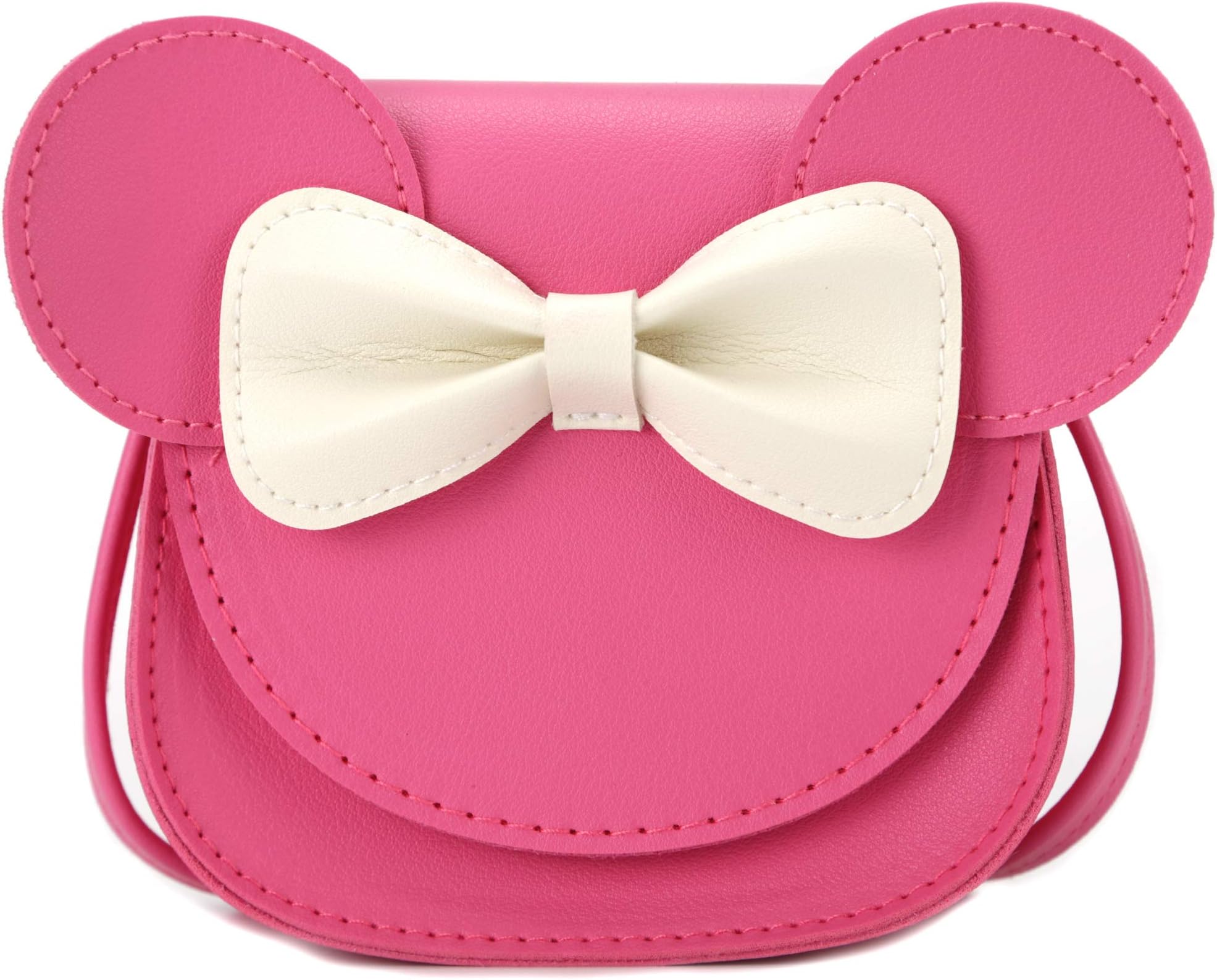 Little Mouse Ear Bow Crossbody Purse,PU Shoulder Handbag for Kids Girls Toddlers(Rose Pink)