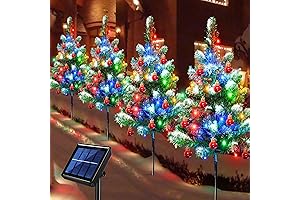 Homeleo Small Outdoor Christmas Tree with Solar LED Lights and Red Ball Ornaments