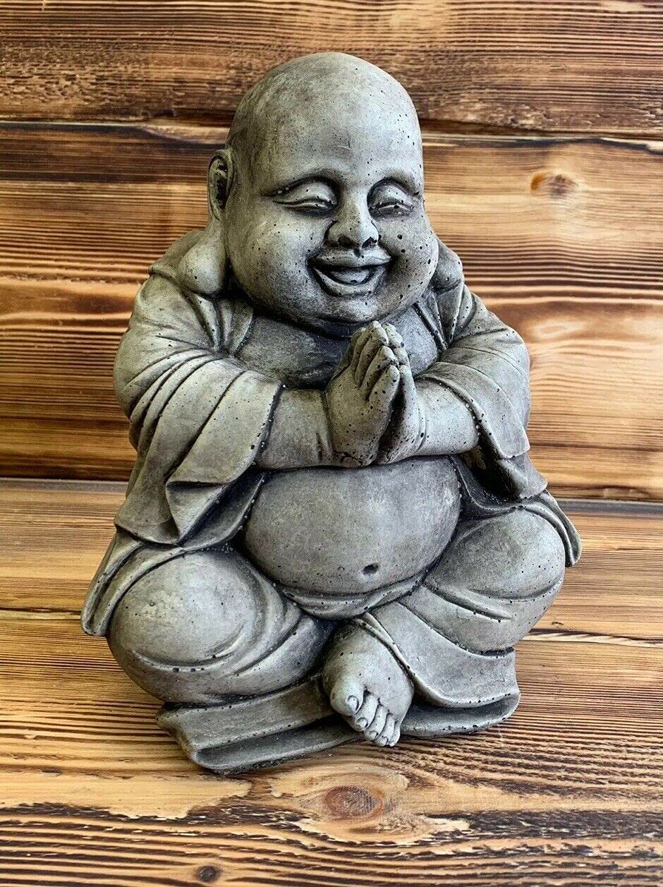 Happy Smiling Praying Buddha Statue - Grey