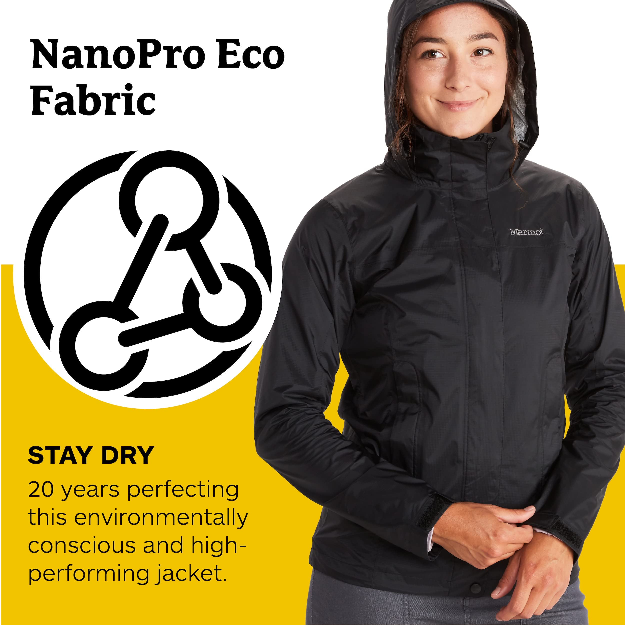 Marmot Damen Wm's PreCip Eco Jacket, Wasserdichte Regenjacke, winddichter Regenmantel, atmungsaktiv, faltbarer Hardshell Windbreaker, ideal zum Fahrradfahren & Wandern, Black, M
