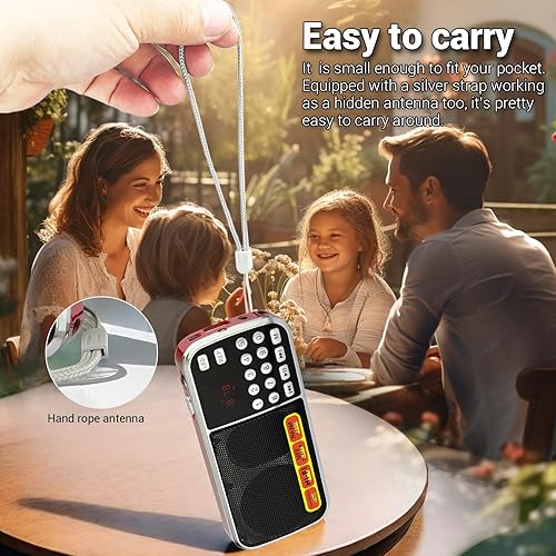 Miniatura 7 de Radios pequeñas portátil AM FM Soporte de radio con batería Disco flash USBtarjeta micro SD Reproducción de MP3 Ranura para tarjeta TF Botones