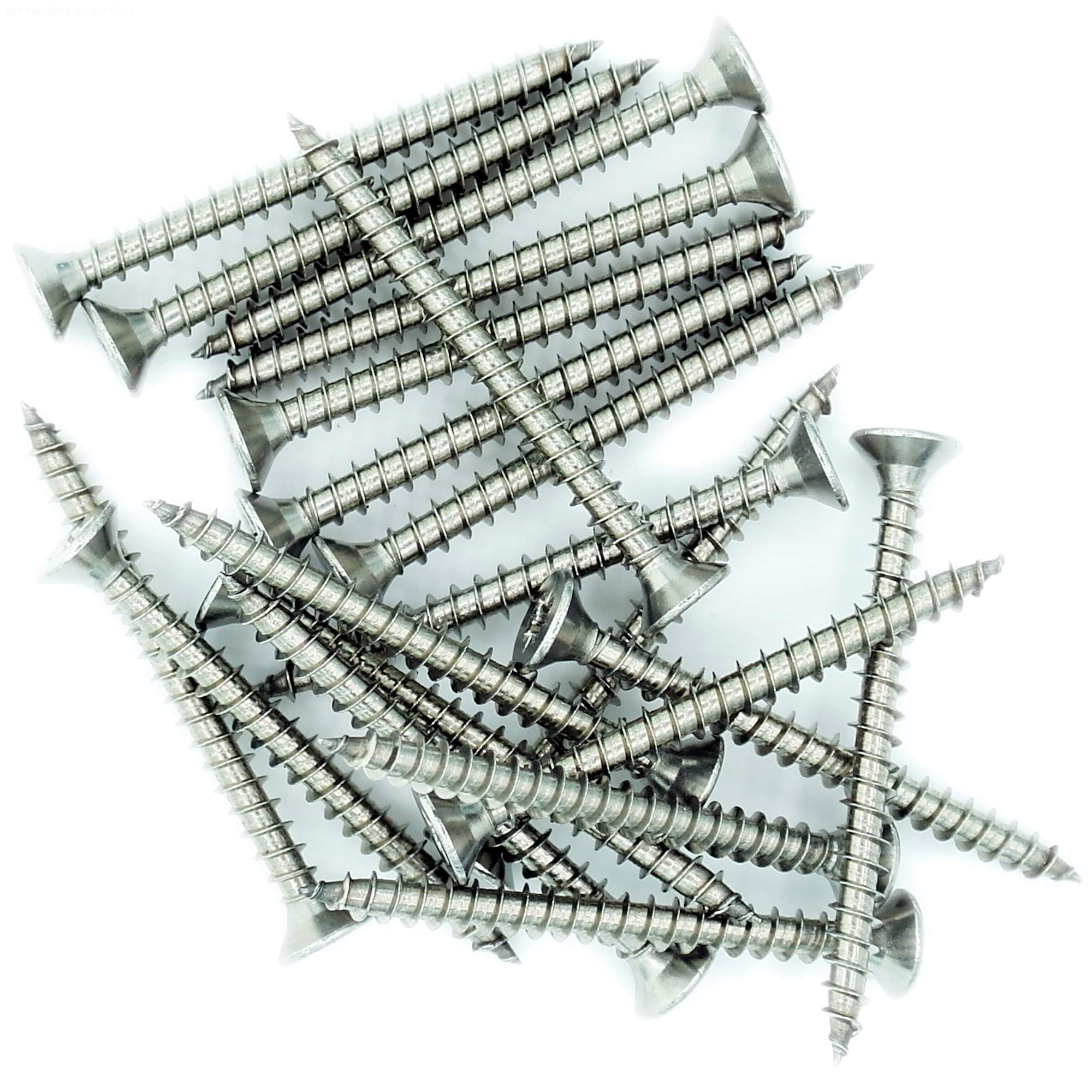Singularity Supplies Silver No.10 X 0.8 (5Mm X 20Mm) Pozi Countersunk Chipboard Screw - Stainless Steel (A2) (Pack Of 20)
