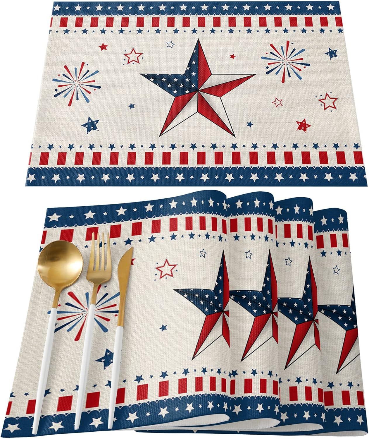 4th of July Placemats Set of 6 American USA Flag Place Mats Patriotic Star Red Stripes Independence Day Tablemats July 4th Place Mats Table Decoration for Memorial Day Holiday Dinner Party Kitchen
