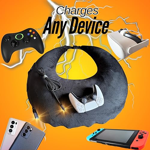 Gaming Pillow with USB-C Fast Charging – Back, Neck & Wrist Support, Removable Washable Velvet Cover | Lap Cushion for PC & Console Gamers, Long Gaming Sessions