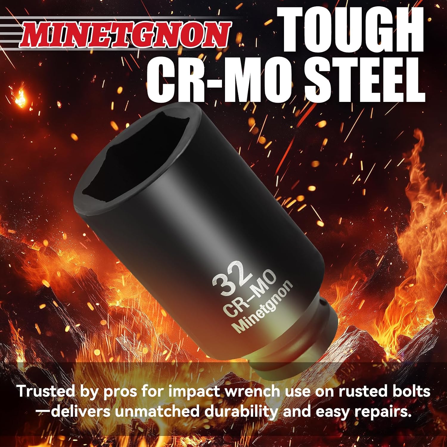 32mm Deep 1/2" Drive Impact Socket 6-Point CR-MO Heavy-Duty Wheel Axle Nut image 3