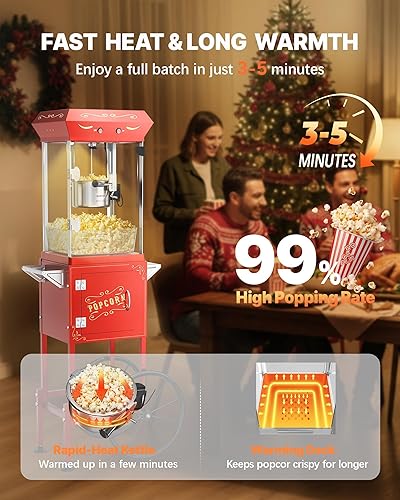 Miniatura 3 de Carro de máquina de palomitas de maíz mejorado 2025 de 8 onzas, máquina para hacer maíz con hace hasta 32 tazas, máquina de maíz pop para cine con