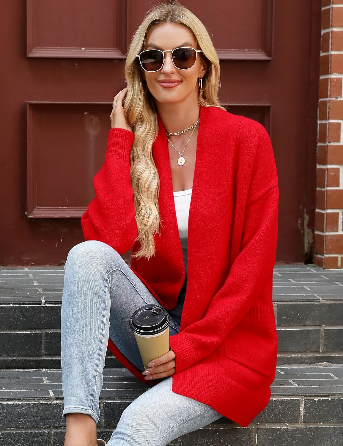 Micoson Women's Long Sleeve Open Front Knit Cardigan Sweaters 2025 Casual Loose Jacket Coat with Pockets - Image 5