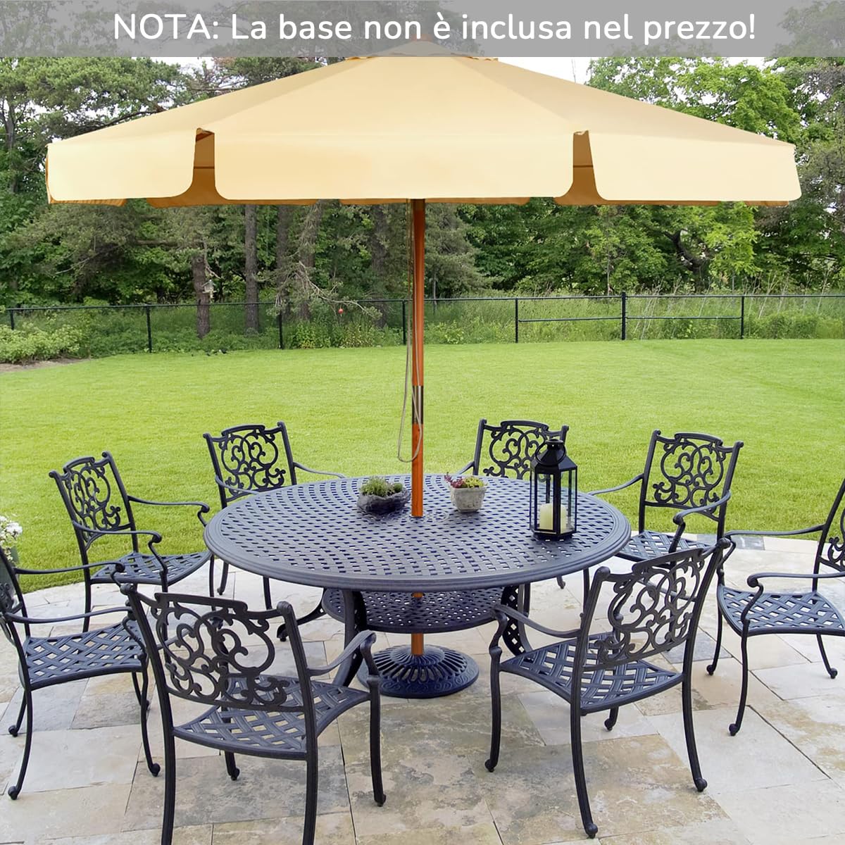 RELAX4LIFE Ombrellone da Giardino 3 x 3 M Rotondo, Ombrellone da Esterno con Tela Impermeabile e Anti-Sole, Struttura in Legno, Altezza e Inclinazione Regolabile (Beige)