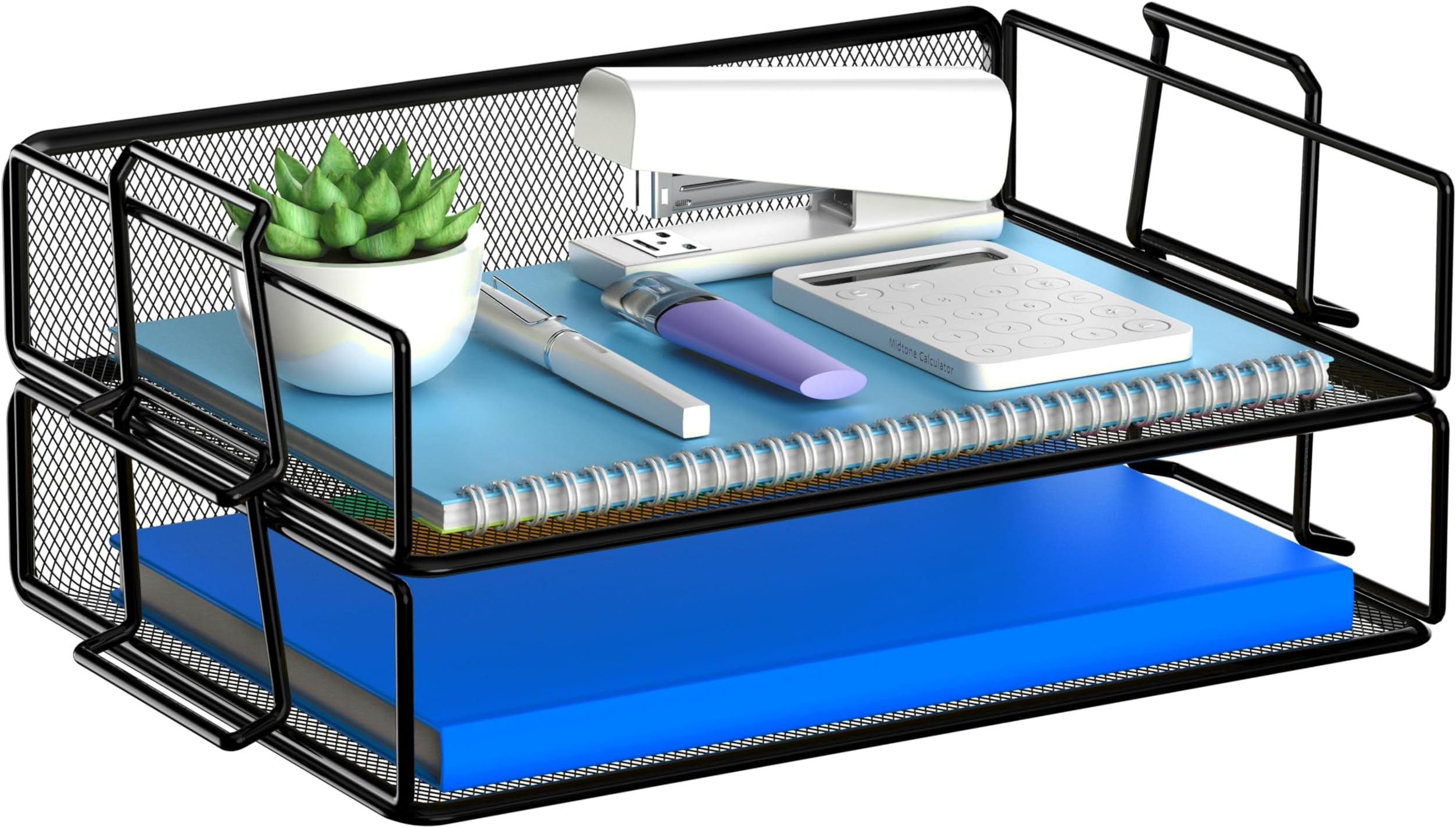2 Tier Stackable Letter Tray Paper Holder Desk Organizer for Home Office School, Black