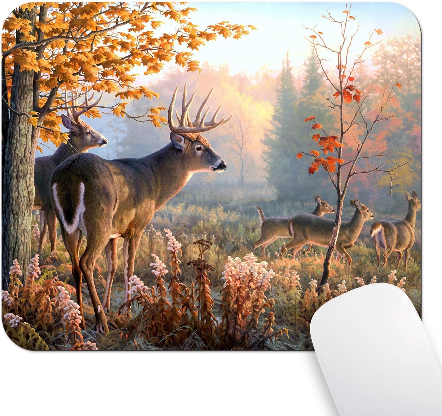Autumn Nature Wildlife Animal Deers Hunting Season Mouse Pad, Autumn Forest Deer Mouse Pads Cute Mat