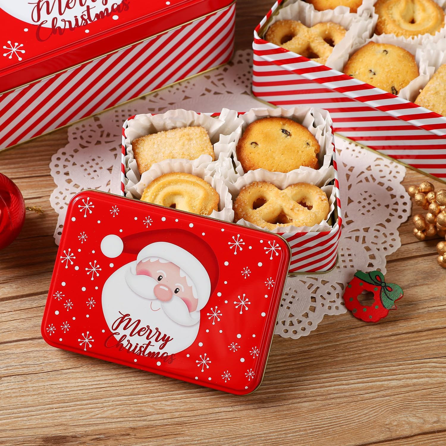 Cookie Tins Square Storage Tins for Christmas Gift Giving, 6Pcs Extra Thick Metal - Large, Medium and Small Sizes