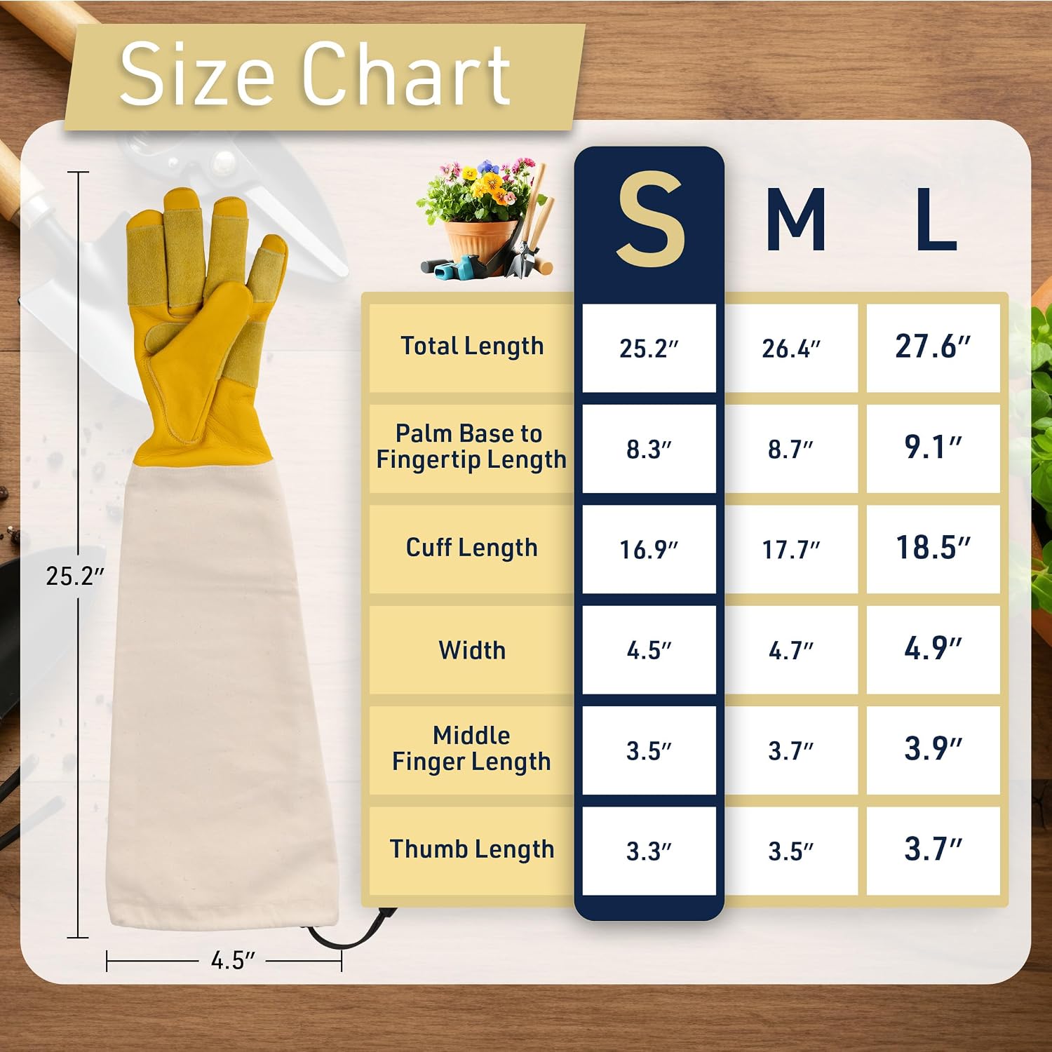 Long Garden Gloves for Women or Men Pair - Breathable Canvas Thorn Proof Leather Gardening Gloves with Arm Guard Gauntlet for Pruning Planting Rose Cactus or Blackberry by Kings County Tools (Small)