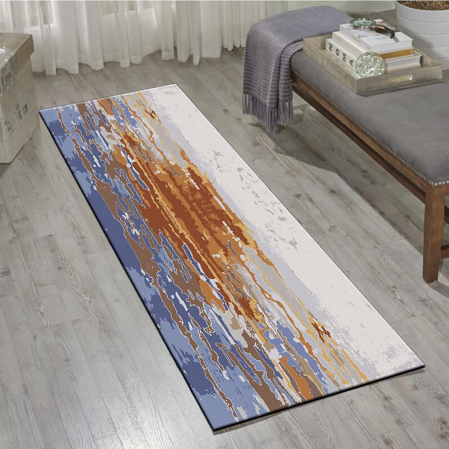 Hallway Rug Runner Non Slip 4'x25' Modern Color Gradient Polyester Material Runner Rugs Non Skid for Kitchen Hallway Living Room