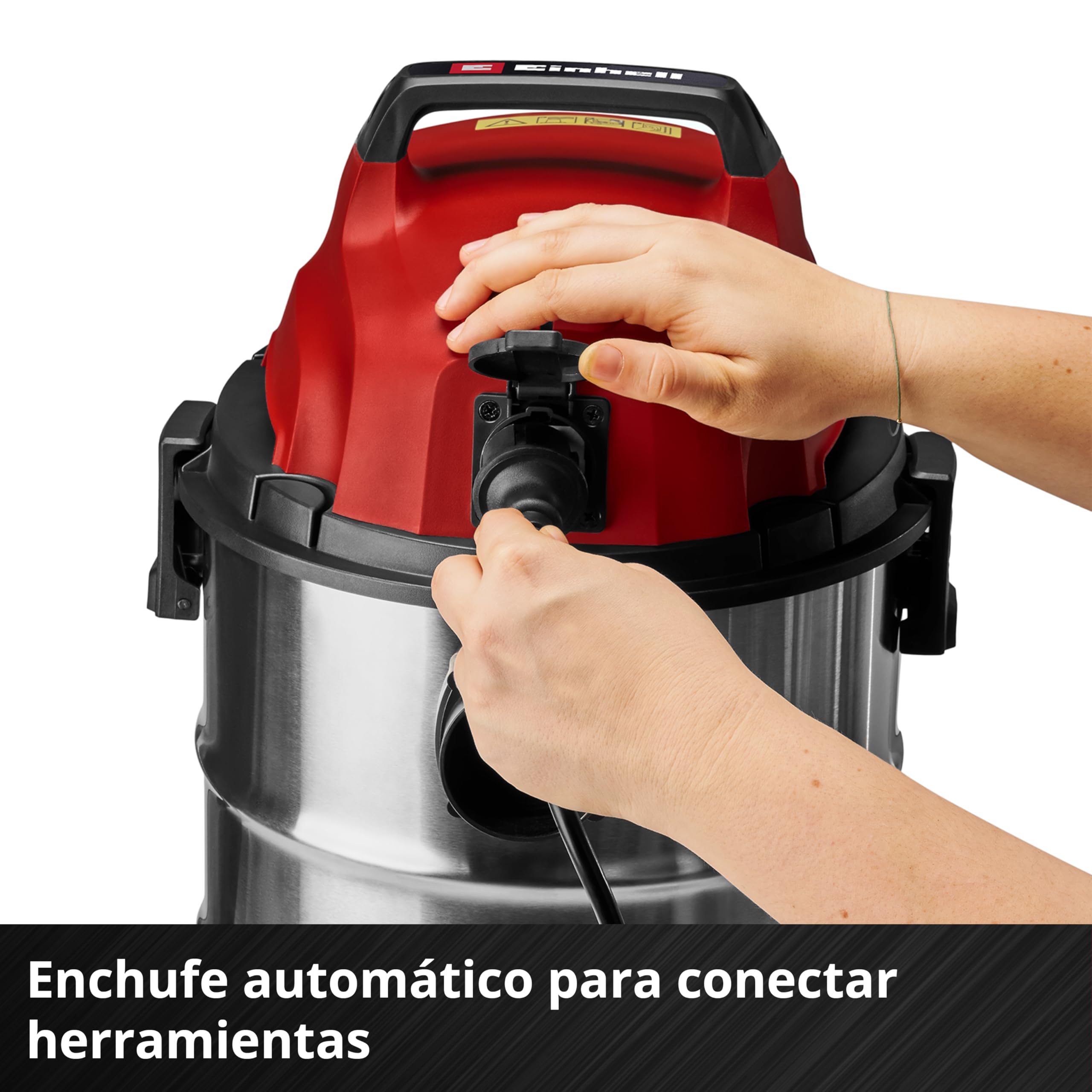 Einhell Aspirador en seco y húmedo TC-VC 3055 SA (900 W, 190 mbar, Toma automática, Recipiente de Acero Inoxidable 30 l, Ruedas y Rodillos, Incl. boquillas, filtros y Bolsa colectora de Suciedad)