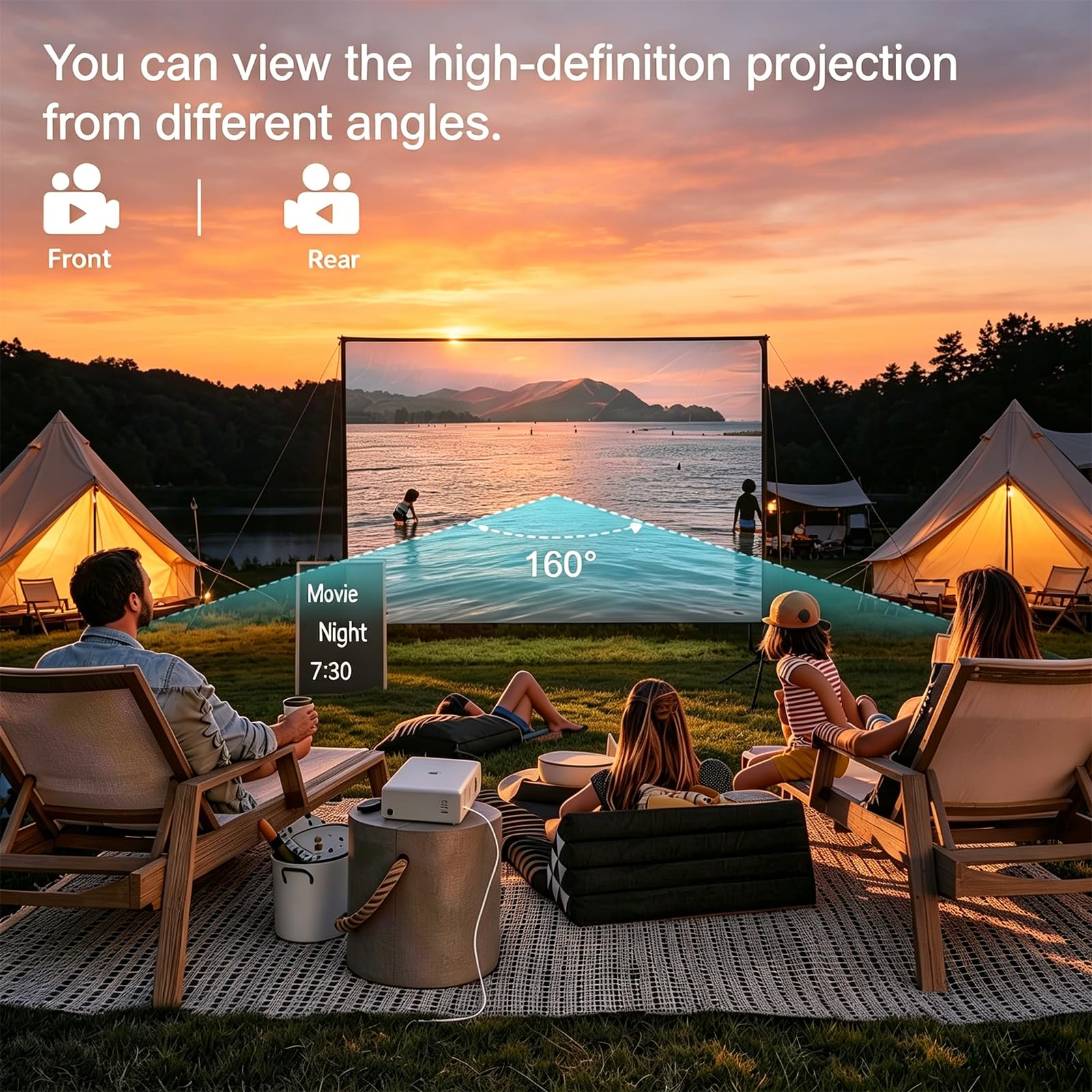 Telo Per Proiettore Schermo di Proiezione Projector Screen Telo Bianco Per Proiettore Adatto per Campeggio Home Theater Casa, Scuola Conferenze e Altre Occasioni