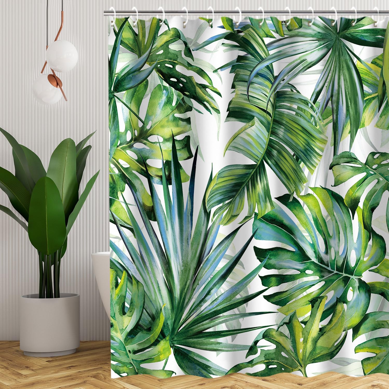 LIVILAN Tropical Shower Curtain, Green Shower Curtain