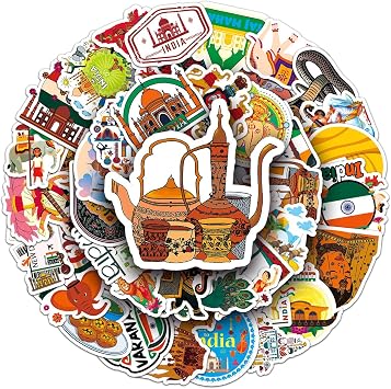 50 Pcs India Stickers, Sari & Temple Cultural Element Decorative Stickers, Eco-Friendly Material for Scrapbooking, Travel Sharing, Wall DecorationIndia