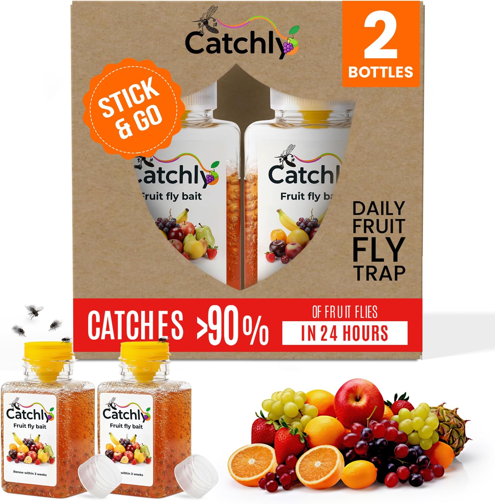 Fruit Fly Trap 2 Pack – Highly Effective Fruit Fly Killer for Kitchen & Home, Long-Lasting Up to 3 Weeks, Safe for Children & Pets, Small Size, Strong Results, Designed for Fruit Flies Only