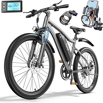 Electric Bike for Adults, 26" Commuter Ebikes with 5-Level Pedal Assist & 7-Speed Gears, 25MPH, 720W Motor, 375Wh Battery, 50 Miles, Lockable Suspension Fork, Lightweight Electric Mountain Bicycles.