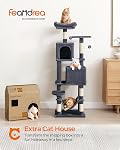 Feandrea Cat Tree Tower, 155 cm, 2 Perches, Hammock, Smoky Gray | Multi-Level Cat Condo with 5 Scratching Posts, 2 Caves, 2 Pompoms, UPCT192G01