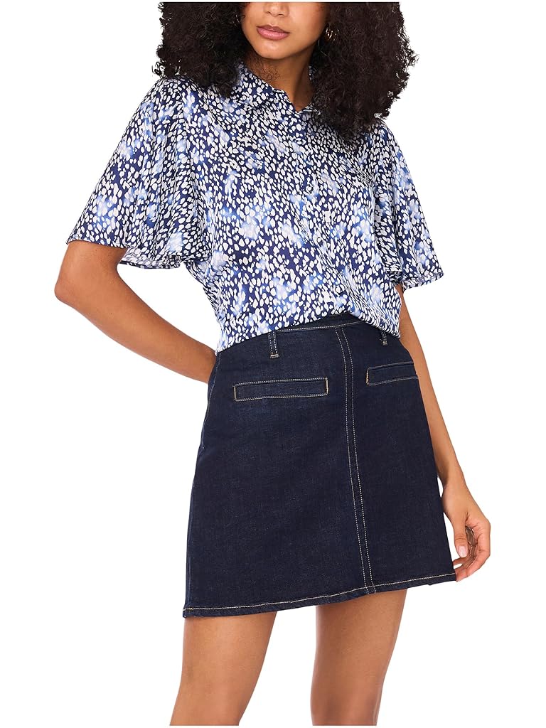 Navy Vince Camuto Flutter Sleeve Collar Button-Down