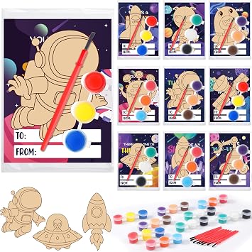 Blosssound 36 Set Outer Space Party Favors Space DIY Wooden Paint Crafts Kit Galaxy Birthday Party Supplies Thank You for Coming Gifts Bulk for Goodie Bags Stuffers Prizes Decor