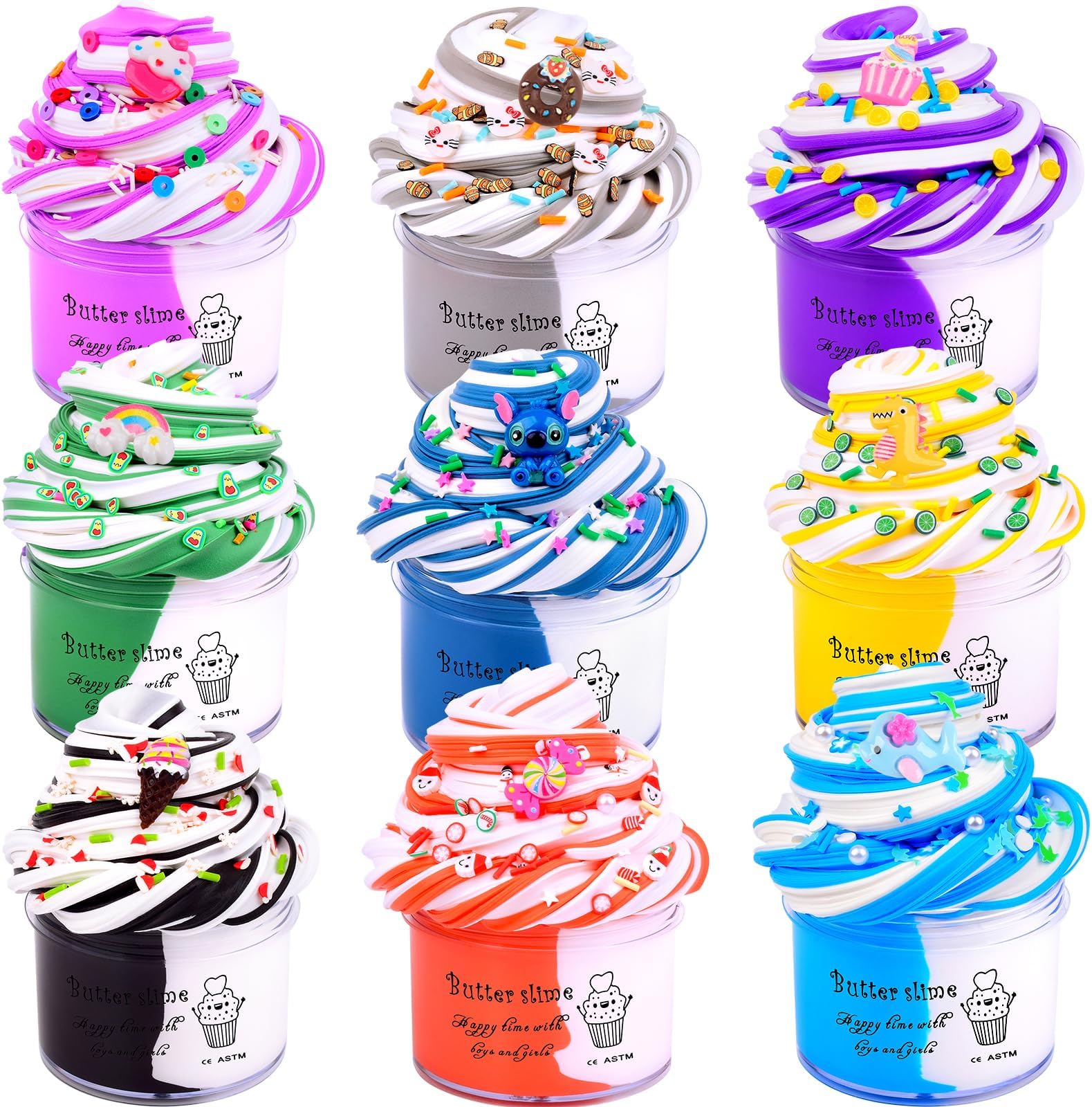 9 Pack Butter Slime kit for Girls, Slime Party Favor Gifts Two-Toned Colorful Stress Relief Toys, Scented Putty DIY Cake Slime Toy for Kids