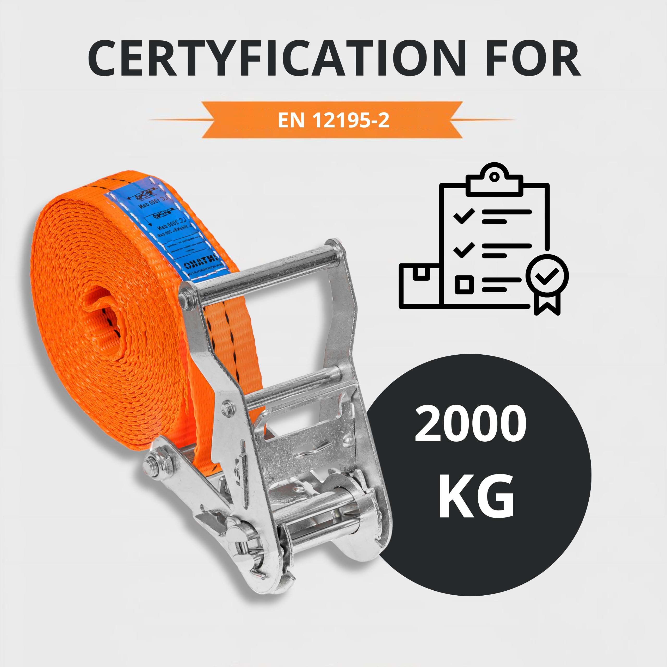 INTAKO Sangle à Cliquet 6m 35mm - Sangles d'arrimage avec Crochet de Sécurité 2000 kg - Sangle d'Arrimage avec Tendeur (Orange, 6m (Lot de 2))
